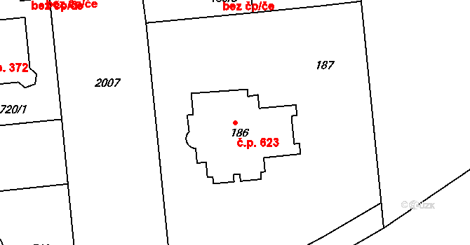 Bubeneč 623, Praha na parcele st. 186 v KÚ Bubeneč, Katastrální mapa