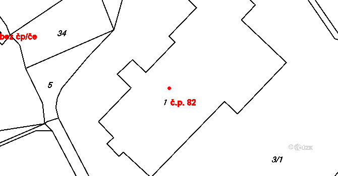 Dubenec 82 na parcele st. 1 v KÚ Dubenec u Příbramě, Katastrální mapa