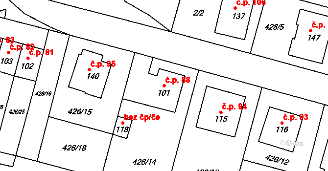 Rovná 88 na parcele st. 101 v KÚ Rovná u Strakonic, Katastrální mapa