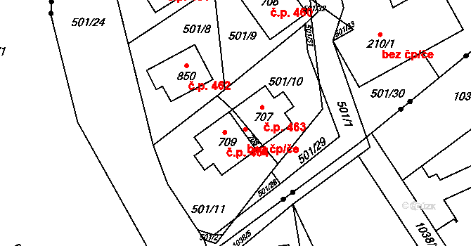 Hořejší Vrchlabí 464, Vrchlabí na parcele st. 709 v KÚ Hořejší Vrchlabí, Katastrální mapa