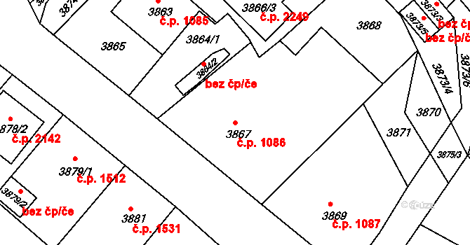 Česká Lípa 1086 na parcele st. 3867 v KÚ Česká Lípa, Katastrální mapa