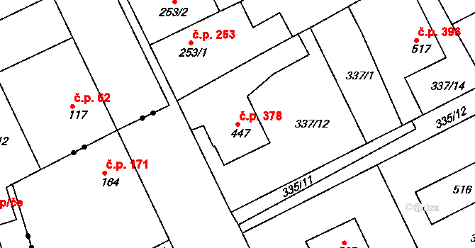 Pouchov 378, Hradec Králové na parcele st. 447 v KÚ Pouchov, Katastrální mapa
