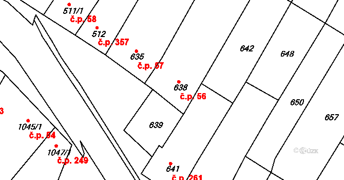 Blučina 56 na parcele st. 638 v KÚ Blučina, Katastrální mapa