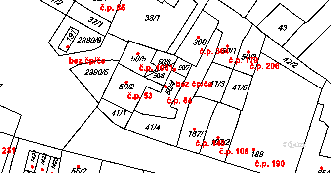 Rosice 54 na parcele st. 50/4 v KÚ Rosice u Brna, Katastrální mapa