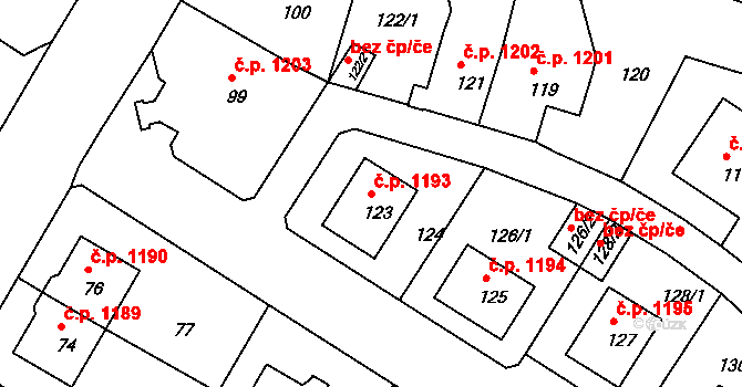 Rumburk 1 1193, Rumburk na parcele st. 123 v KÚ Rumburk, Katastrální mapa