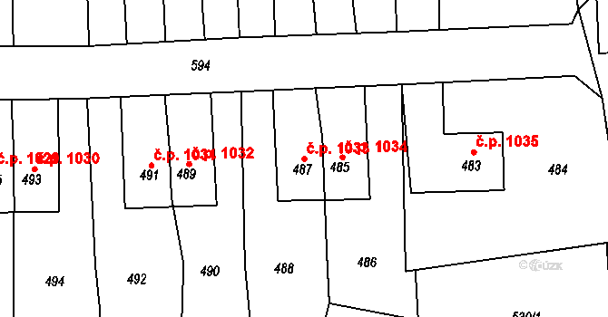 Šumbark 1033, Havířov na parcele st. 487 v KÚ Šumbark, Katastrální mapa