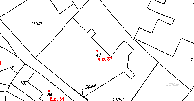 Opatovice 37, Červené Pečky na parcele st. 41 v KÚ Opatovice, Katastrální mapa