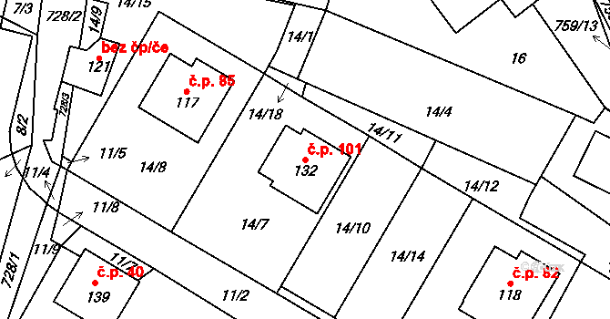Roveň 101, Rychnov nad Kněžnou na parcele st. 132 v KÚ Roveň u Rychnova nad Kněžnou, Katastrální mapa