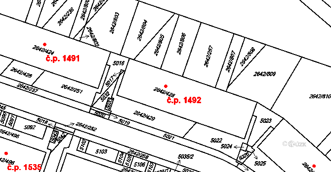 Kuřim 1492 na parcele st. 2642/428 v KÚ Kuřim, Katastrální mapa