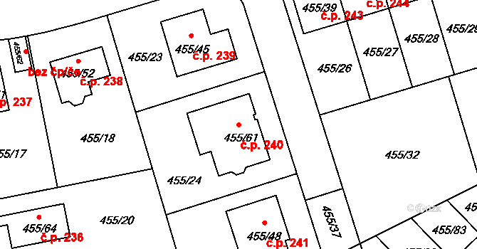 Roudné 240 na parcele st. 455/61 v KÚ Roudné, Katastrální mapa