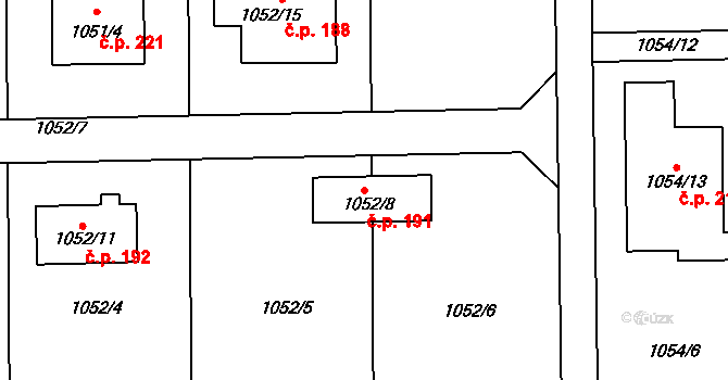 Dyjákovičky 191 na parcele st. 1052/8 v KÚ Dyjákovičky, Katastrální mapa
