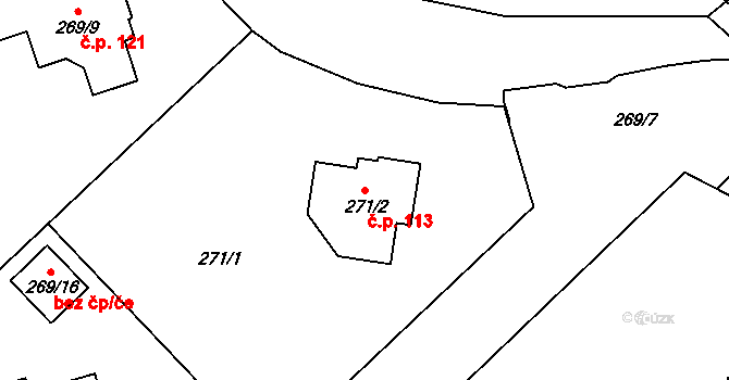 Sadov 113 na parcele st. 271/2 v KÚ Sadov, Katastrální mapa