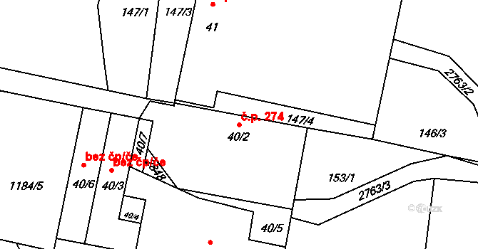 Štěpánovice 274 na parcele st. 40/2 v KÚ Štěpánovice u Českých Budějovic, Katastrální mapa
