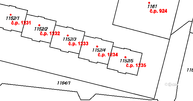 Nýřany 1234 na parcele st. 1152/4 v KÚ Nýřany, Katastrální mapa