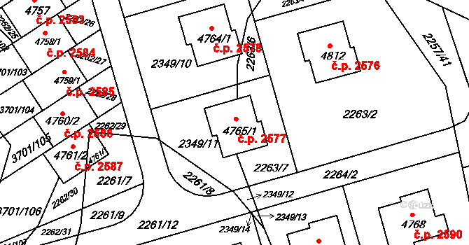 Rožnov pod Radhoštěm 2577 na parcele st. 4765/1 v KÚ Rožnov pod Radhoštěm, Katastrální mapa