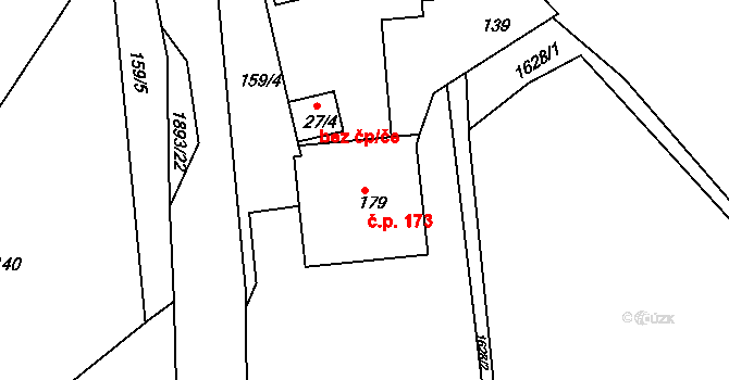 Řečice 173 na parcele st. 179 v KÚ Řečice nad Bobrůvkou, Katastrální mapa