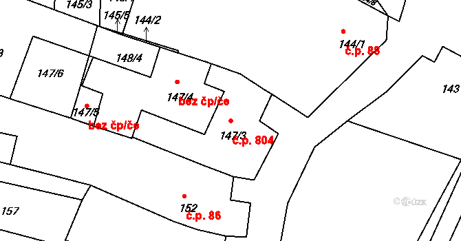 Střelice 804 na parcele st. 147/3 v KÚ Střelice u Brna, Katastrální mapa
