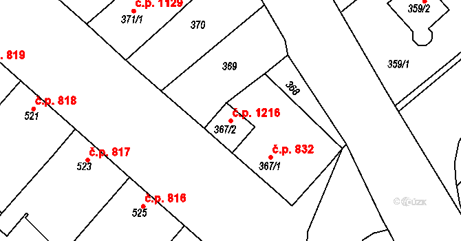 Mistřín 1216, Svatobořice-Mistřín na parcele st. 367/2 v KÚ Mistřín, Katastrální mapa