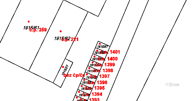Kopřivnice 1400 na parcele st. 1915/86 v KÚ Kopřivnice, Katastrální mapa