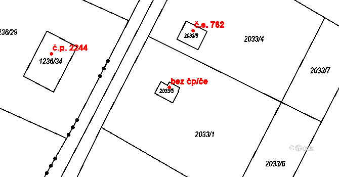 Poruba 712, Orlová na parcele st. 2033/5 v KÚ Poruba u Orlové, Katastrální mapa