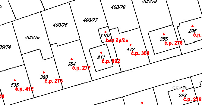 Prštné 592, Zlín na parcele st. 811 v KÚ Prštné, Katastrální mapa