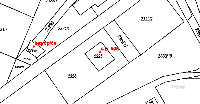 Želechovice nad Dřevnicí 508 na parcele st. 2325 v KÚ Želechovice nad Dřevnicí, Katastrální mapa