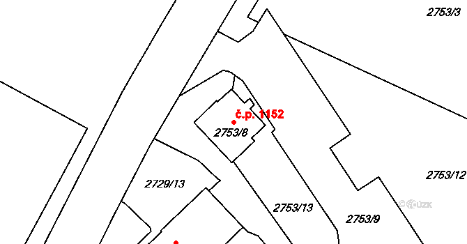 Ruzyně 1152, Praha na parcele st. 2753/8 v KÚ Ruzyně, Katastrální mapa
