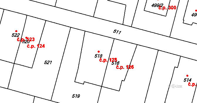 Suché Lazce 125, Opava na parcele st. 518 v KÚ Suché Lazce, Katastrální mapa