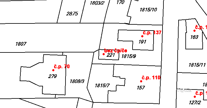 Hranice 44651333 na parcele st. 221 v KÚ Velká u Hranic, Katastrální mapa