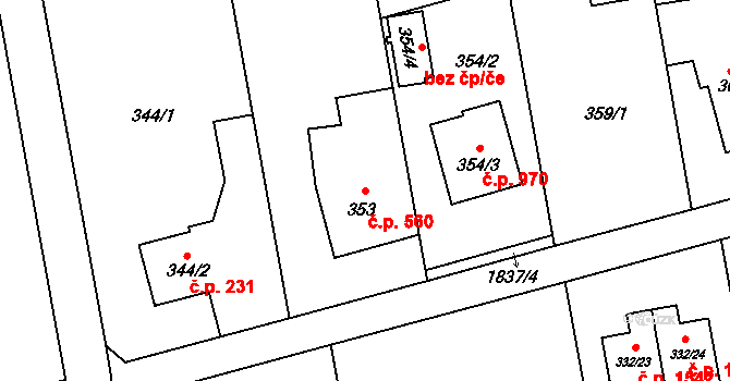 Kylešovice 560, Opava na parcele st. 353 v KÚ Kylešovice, Katastrální mapa