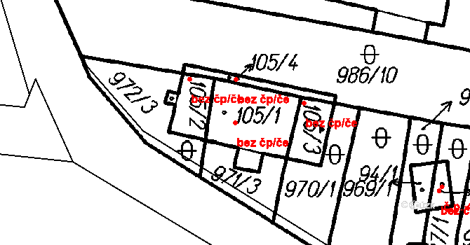 Bolešiny 45154333 na parcele st. 105/1 v KÚ Bolešiny, Katastrální mapa