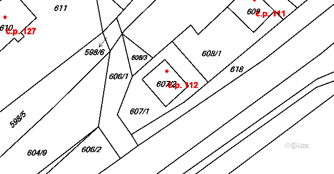Jestřebí 112 na parcele st. 607/2 v KÚ Jestřebí u České Lípy, Katastrální mapa