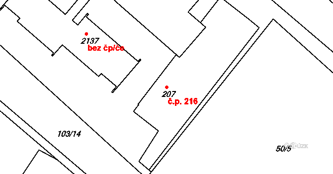 Neratovice 216 na parcele st. 207 v KÚ Neratovice, Katastrální mapa
