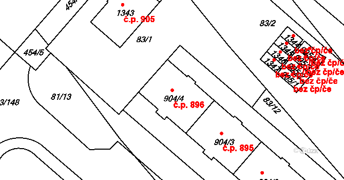 Neratovice 896 na parcele st. 904/4 v KÚ Neratovice, Katastrální mapa