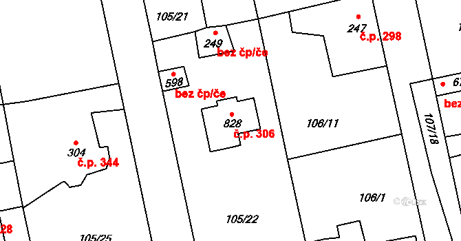 Rudná 306 na parcele st. 828 v KÚ Dušníky u Rudné, Katastrální mapa