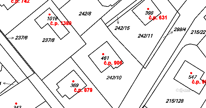 Rudná 906 na parcele st. 461 v KÚ Hořelice, Katastrální mapa