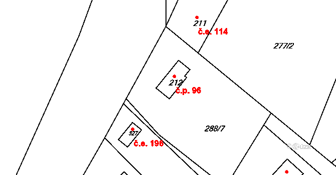 Líšnice 96 na parcele st. 212 v KÚ Líšnice u Prahy, Katastrální mapa