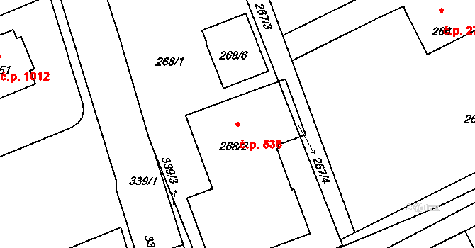 Průhonice 536 na parcele st. 268/2 v KÚ Hole u Průhonic, Katastrální mapa