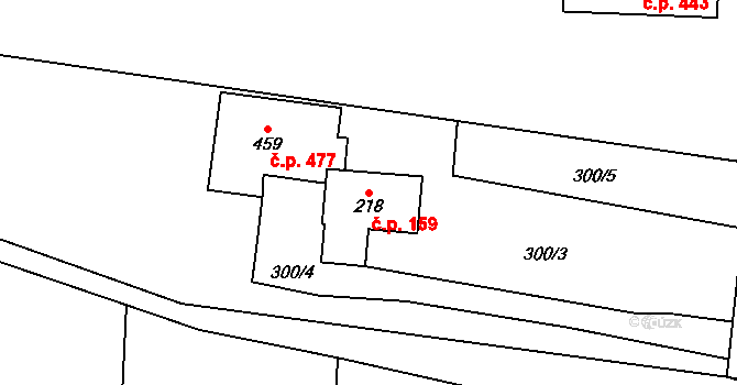 Tuchoměřice 159 na parcele st. 218 v KÚ Tuchoměřice, Katastrální mapa
