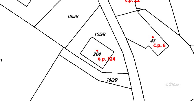 Kramolna 124 na parcele st. 204 v KÚ Kramolna, Katastrální mapa