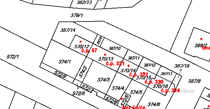 Bystrovany 321 na parcele st. 370/13 v KÚ Bystrovany, Katastrální mapa