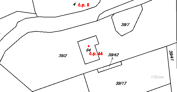 Zálesí 44, Příchovice na parcele st. 64 v KÚ Zálesí u Příchovic, Katastrální mapa