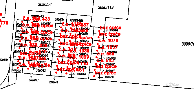 Líšeň 1037, Brno na parcele st. 3090/64 v KÚ Líšeň, Katastrální mapa