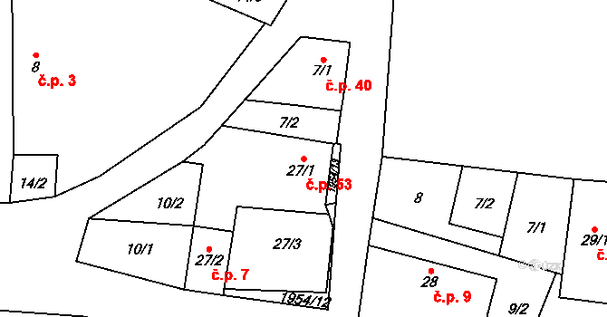 Čáslavsko 53 na parcele st. 27/1 v KÚ Čáslavsko, Katastrální mapa