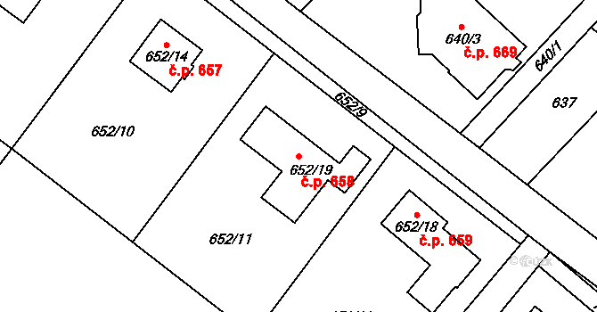 Krmelín 658 na parcele st. 652/19 v KÚ Krmelín, Katastrální mapa