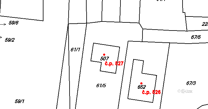 Všeruby 527 na parcele st. 507 v KÚ Všeruby u Plzně, Katastrální mapa