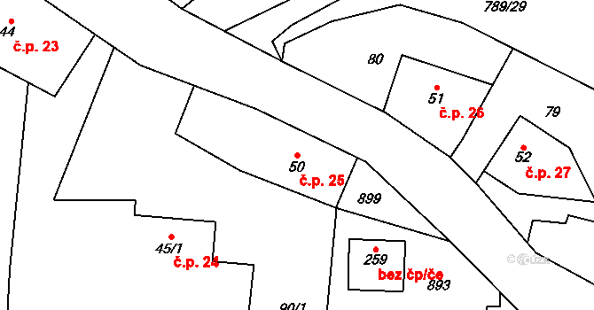 Merklovice 25, Vamberk na parcele st. 50 v KÚ Merklovice, Katastrální mapa