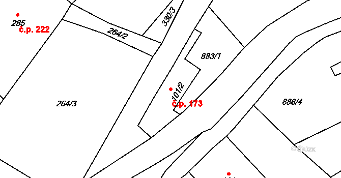 Lampertice 173 na parcele st. 101/2 v KÚ Lampertice, Katastrální mapa