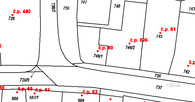 Klobouky u Brna 80 na parcele st. 746/1 v KÚ Klobouky u Brna, Katastrální mapa