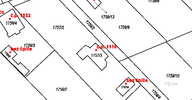 Jablunkov 1116 na parcele st. 1757/3 v KÚ Jablunkov, Katastrální mapa